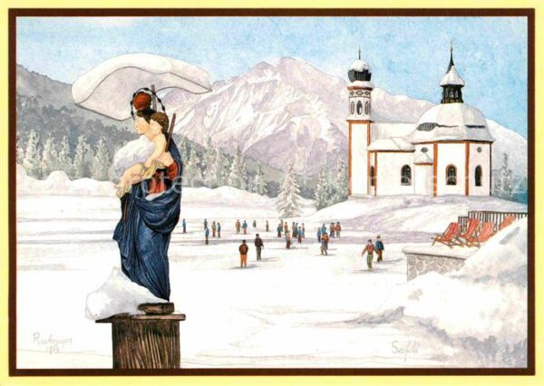 Seefeld Tirol Seekirchl mit Madonna Original Aquarell