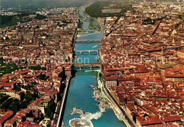 Firenze Florenz Fliegeraufnahme Flusspartie mit Brücken