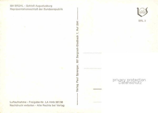 Bruehl Rheinland Fliegeraufnahme Schloß Augustusburg Rep – Bild 2