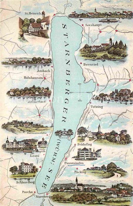 Starnbergersee und umliegende Ortschaften Übersichtska