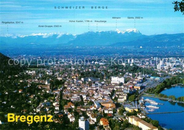 Bregenz Bodensee gegen Rheintal und Schweizer Berge