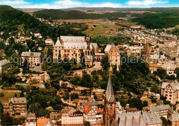Marburg Lahn Stadtbild mit Kirche und Schloss Fliege