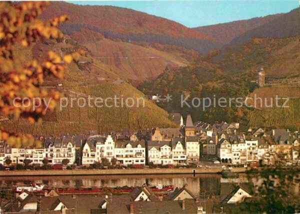 Zell Mosel Blick über den Fluss Weinberge