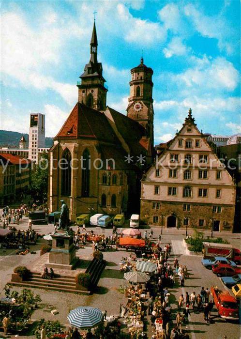 Stuttgart Schillerplatz mit Stiftskirche Denkmal