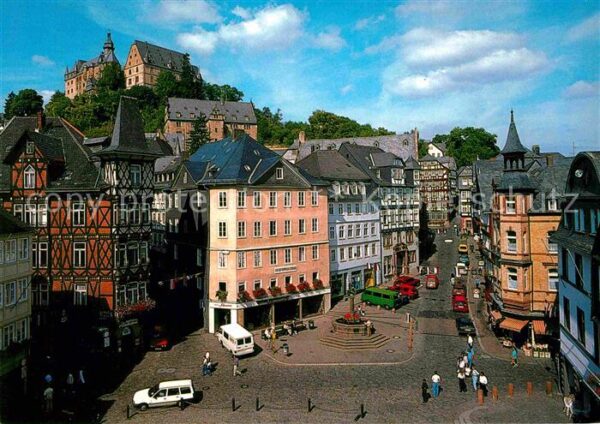 Marburg Lahn Blick über den Marktplatz mit Schloss