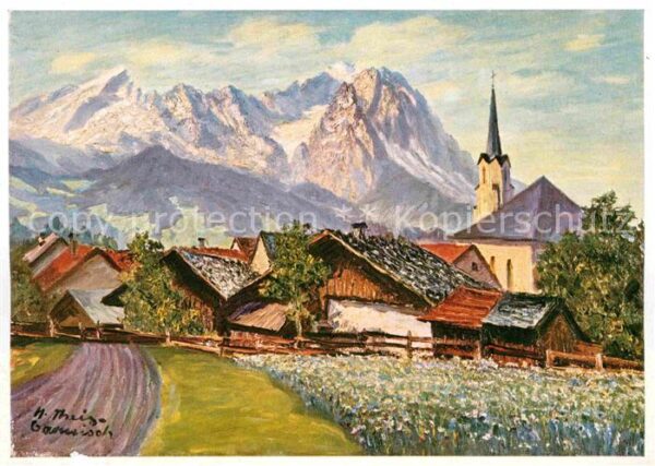 Garmisch-Partenkirchen Ortsansicht mit Kirche Alpen Wiechmann