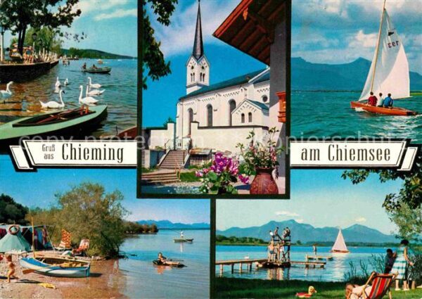 Chiemsee Schwäne Kirche Segelsport Camping Stran