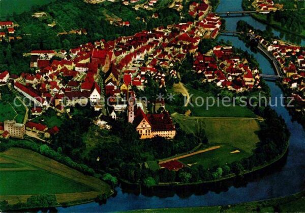 Donauwoerth Fliegeraufnahme Stadtkern mit Donau-und
