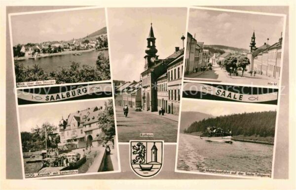 Saalburg Saale Panorama Blick über den Stausee Rathaus