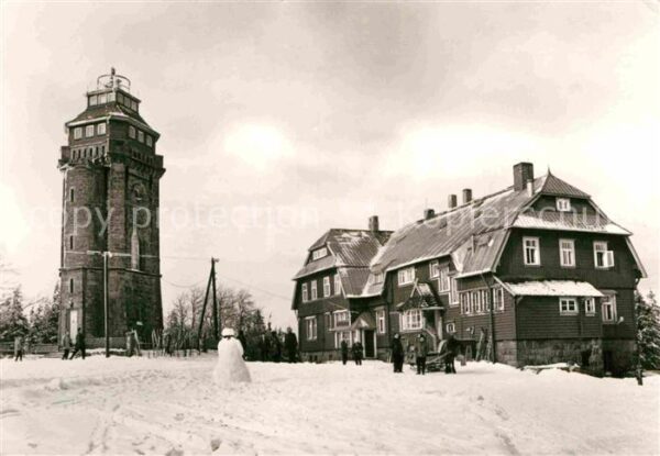 Auersberg Wildenthal Aussichtsturm Berggaststätte im Winter