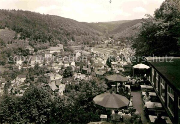 Schwarzburg Thueringer Wald Panorama Blick von der Hotelterrasse Sc
