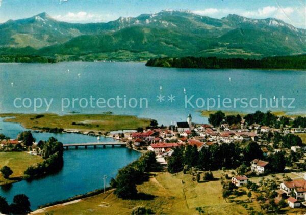 Seebruck Chiemsee mit Alpenpanorama Fliegeraufnahme