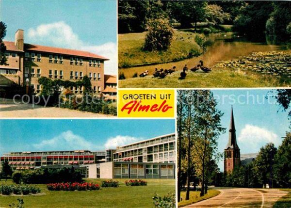 Almelo Teilansichten Gebäude Kirche Park Enten