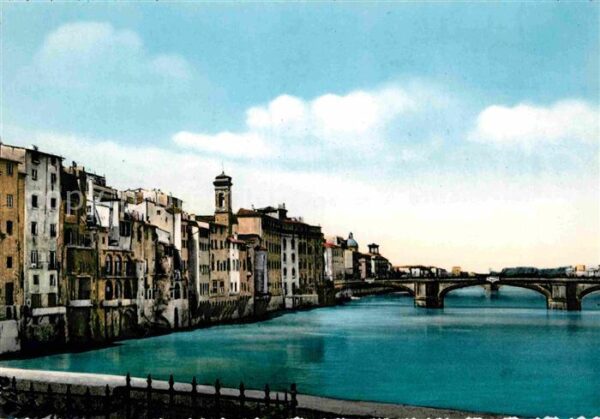 Firenze Florenz Una veduta dall Arno col Ponte a Santa