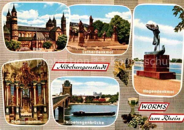 Worms Rhein Dom Hochaltar Nibelungenbrücke Hagenden