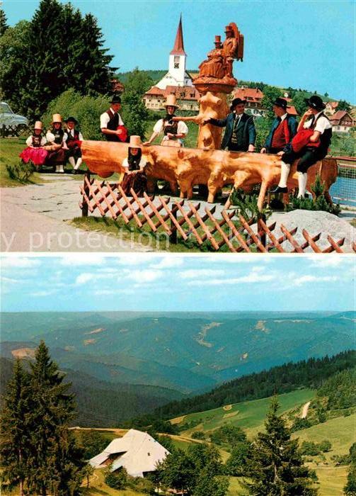 Schonach Schwarzwald Panorama Trachtenträger Kirche Brunnen