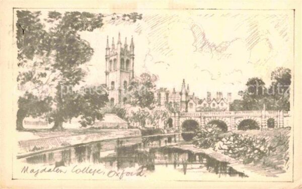 Oxford Oxfordshire Magdalen College Drawing Künstlerkarte