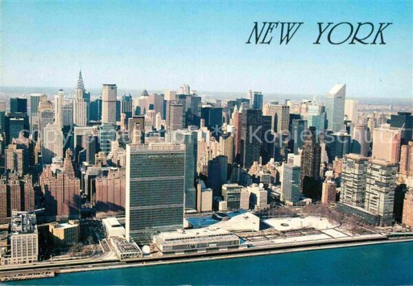 New York City East River with Manhatten Skyline aeria