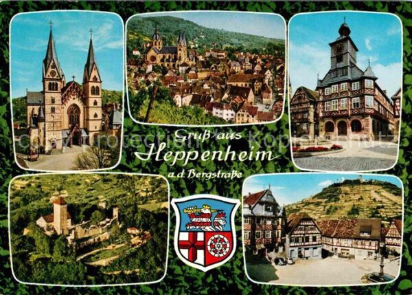 Heppenheim Bergstrasse Stadtbild mit Kirche Starkenburg Markt