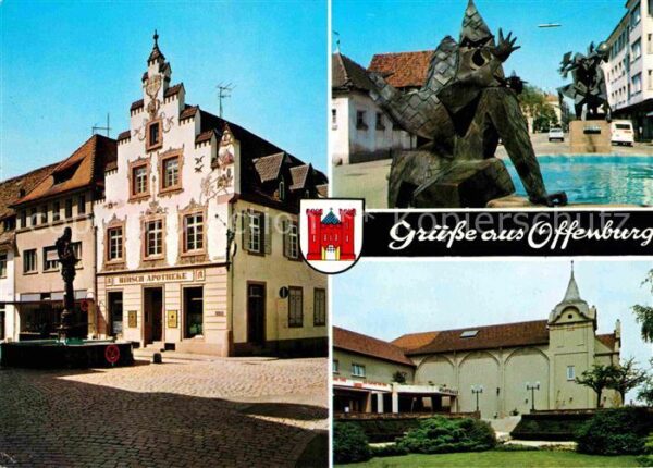 Offenburg Marktplatz Brunnen Hirsch Apotheke Brun