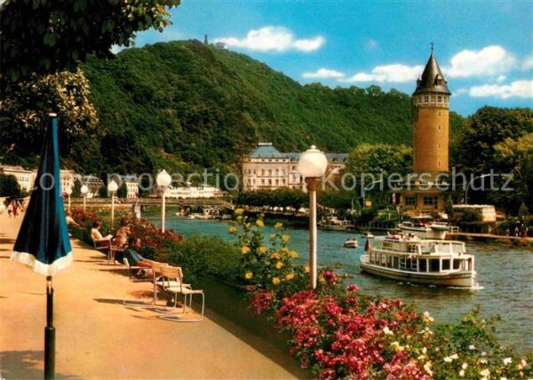 Bad Ems Lahnpartie mit Quellenturm Ausflugsdamp