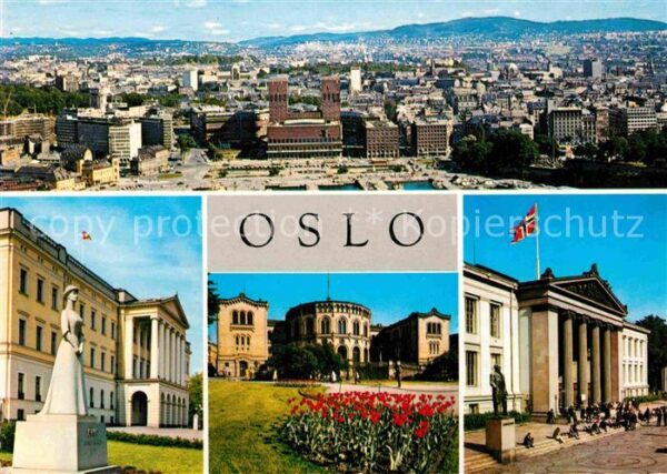 Oslo Norwegen Panorama Radhuset Slottet Stortinget Un