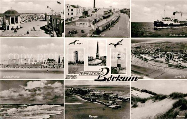 Borkum Bahnhof Fliegeraufnahme Strand Reede Dü