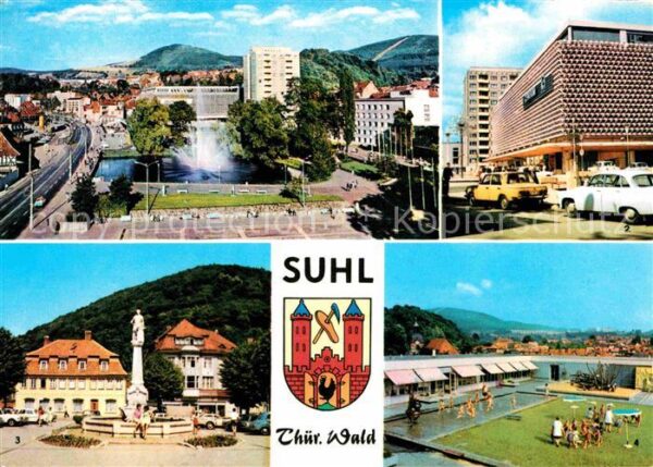 Suhl Thueringer Wald Stadtzentrum Markt mit Waffenschmied-De