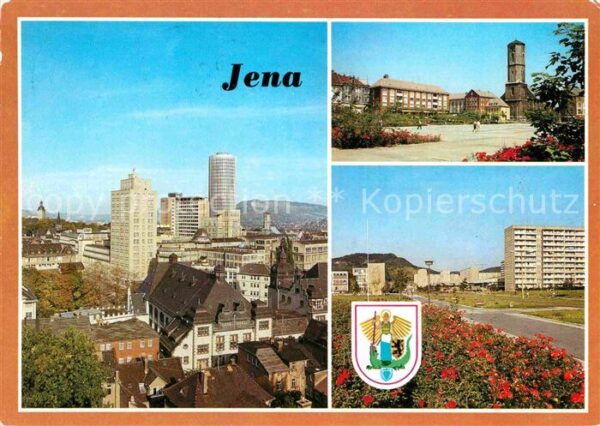 Jena Thueringen Ortspartien mit Hochhäusern und Kirche