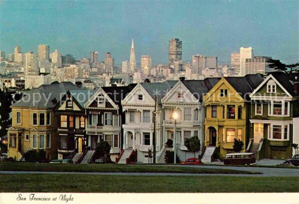 San Francisco California Victorian Houses and Skyline