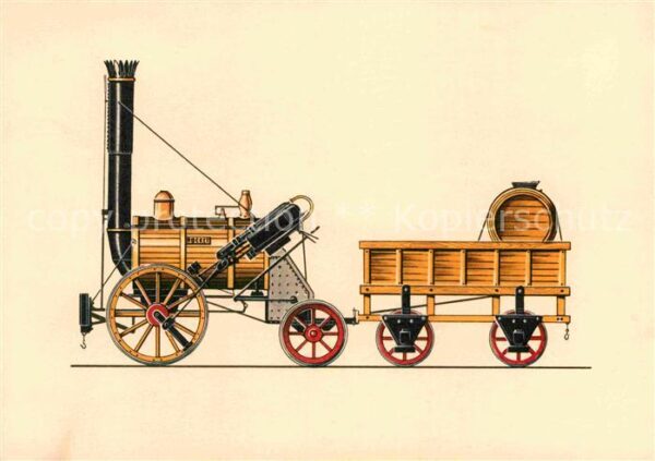 Lokomotive Rocket R. Stephenson 1829 Zeichnung Swo