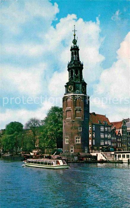 Amsterdam Niederlande Montelbaanstoren aan Oudeschans Boot Ru