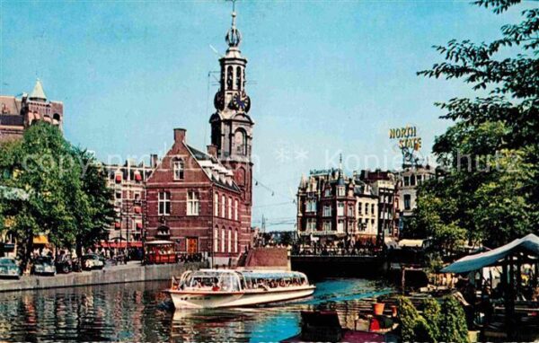 Amsterdam Niederlande Munttoren Münzturm Rundfahrtboot