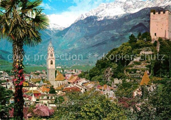 Merano Meran Ansicht mit Pulverturm Kirche Texelgrup