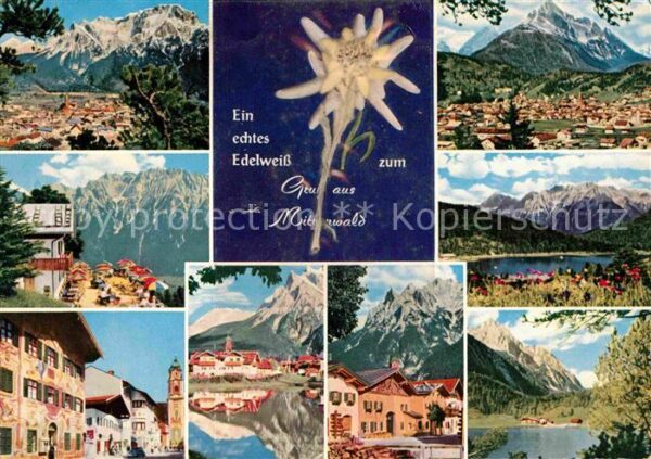 Mittenwald Bayern Teilansichten Alpenpanorama See Edelwei