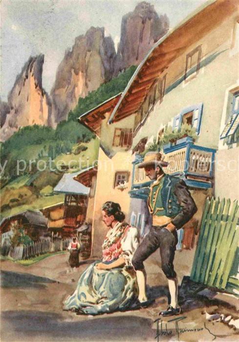 Campitello Fassa Costumi Trachten Künstlerkarte