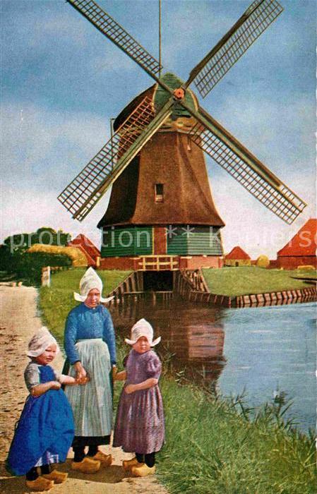 Volendam Frau mit Kindern Trachten Windmühle Kün