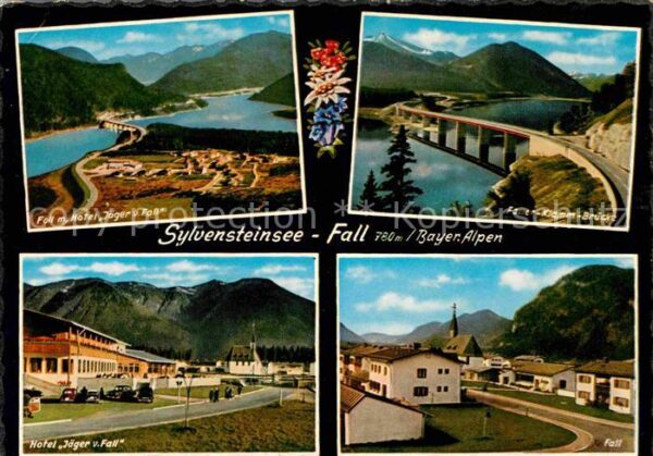 Sylvensteinsee Lenggries Fall mit Hotel Jäger vom Fall Brücke Ba