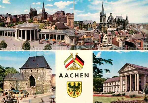 Aachen Stadtbild mit Dom Ponttor Theater Wappe