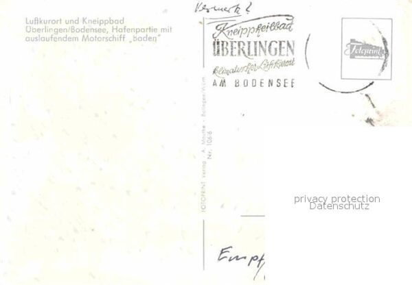 Ueberlingen Bodensee Hafenpartie mit auslaufendem Motorschif – Bild 2