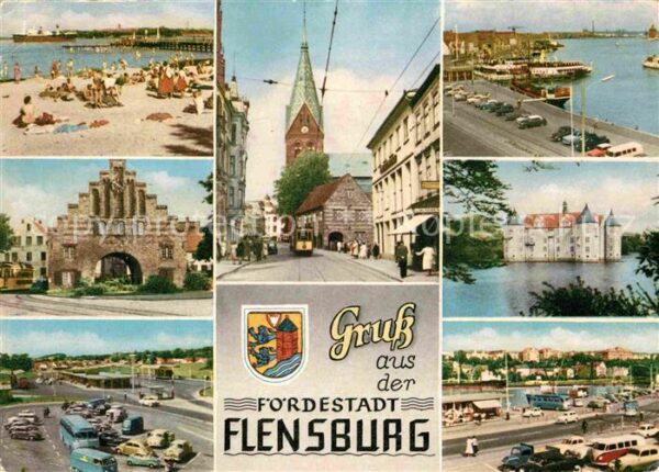 Flensburg Teilansichten Fördestadt Strand Kirche