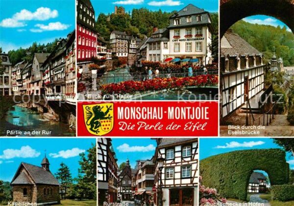 Monschau Partie an der Rur Burgruinne Haller Rot