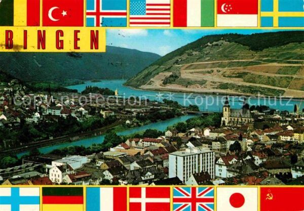 Bingen Rhein mit Nahemündung Nationalflaggen
