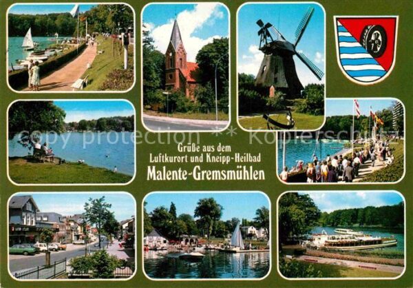 Malente-Gremsmuehlen Dieksee Promenade Kirche Windmühle Boot