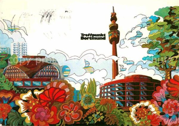 Dortmund Fernsehturm Gebäude Blumen Künstlerkart