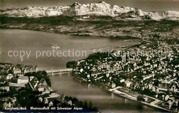 Konstanz Bodensee Fliegeraufnahme mit Rheinausfluß und Al