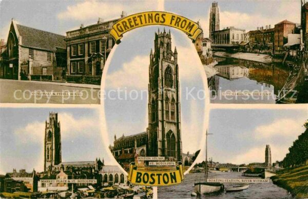Boston Town-Bridge Stump Market-Place River-Wi