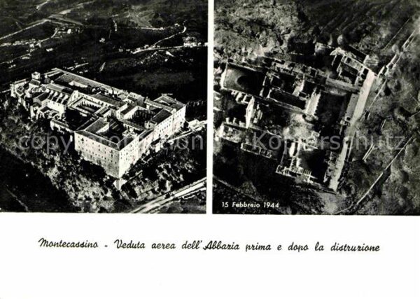 Montecassino Fliegeraufnahme Abbazia prima e dopo la