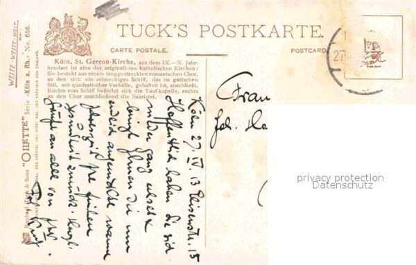 Koeln Rhein St Gereon Kirche Tucks Postkarte Oilett – Bild 2