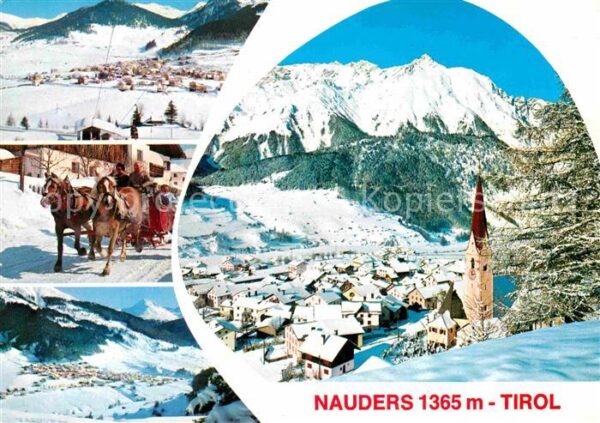 Nauders Tirol Gesamtansicht mit Alpenpanorama Pferdes